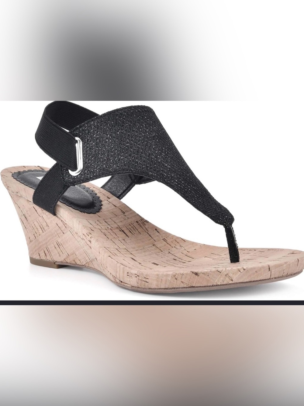 Croft & Barrow Black Sparkle Cork Wedge Thong Sandals